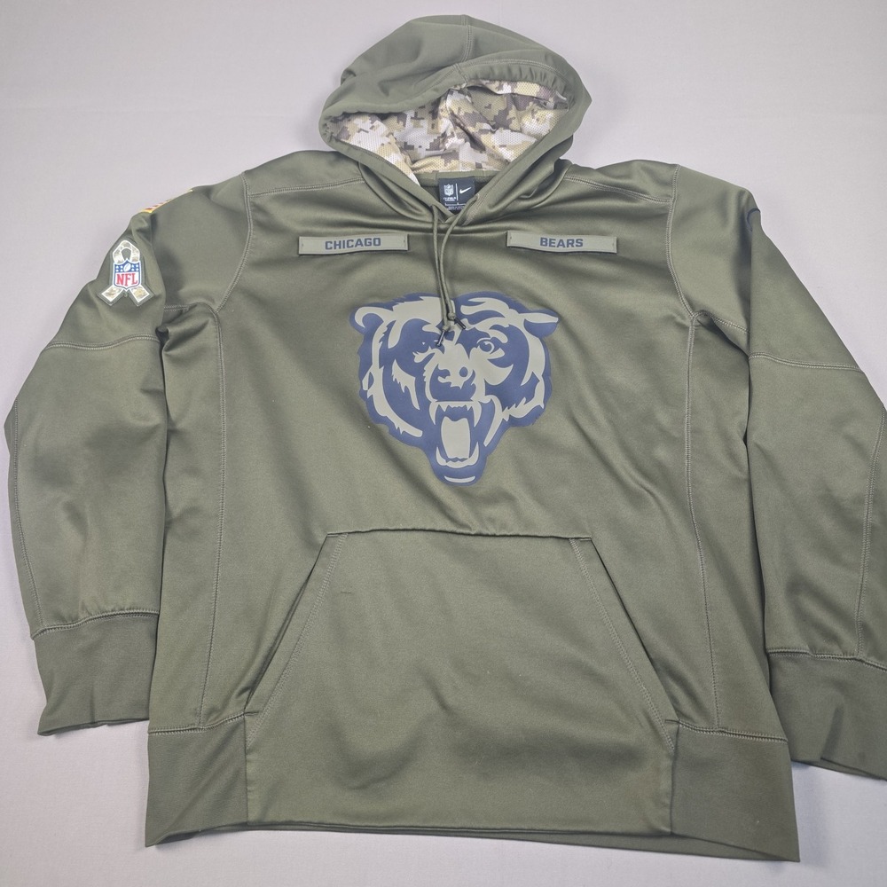NIKE ON FIELD CHICAGO BEARS HOODIE ~ SALUTE TO SERVICE OLIVE GREEN ~ MENS SIZE L